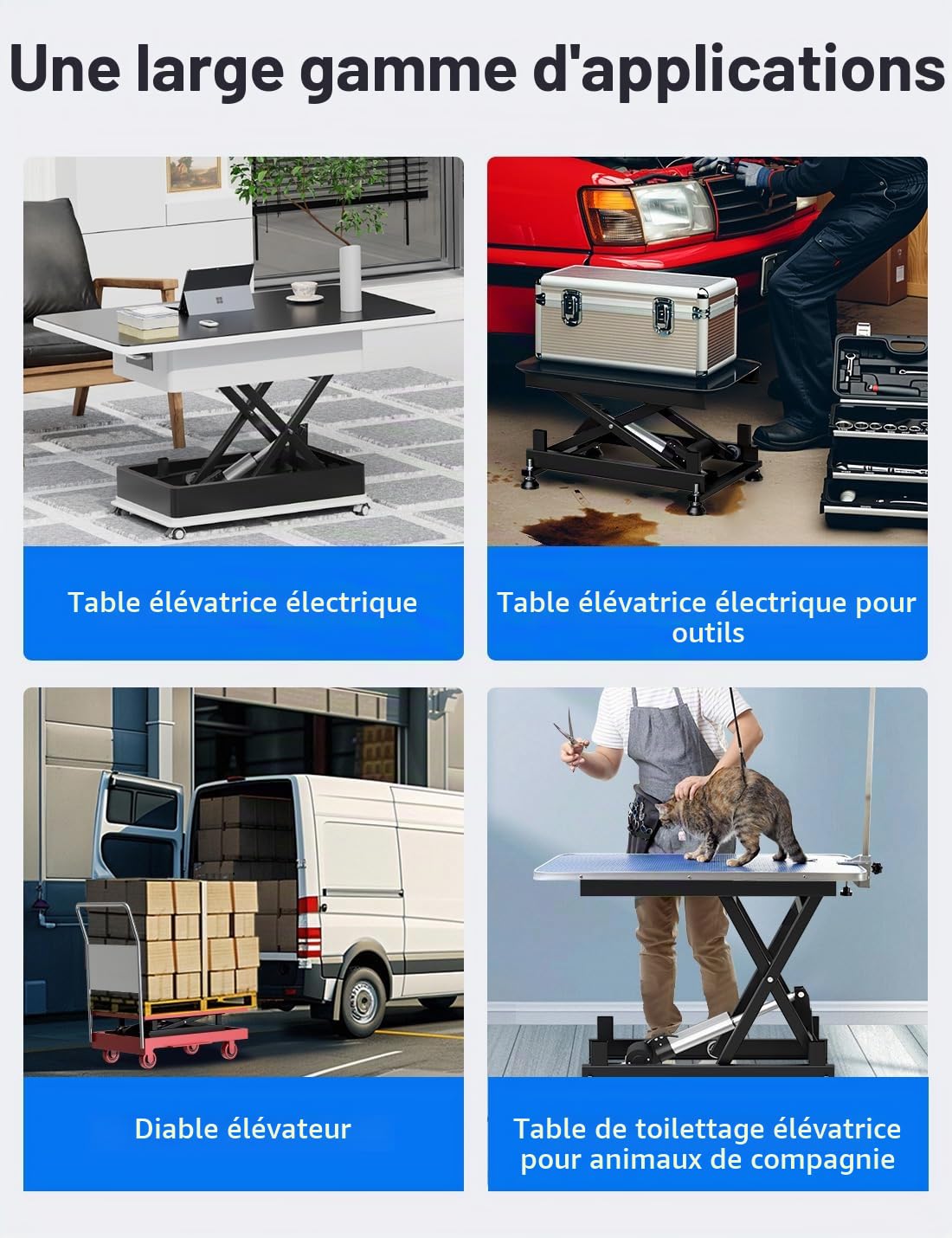 DIHOOL Table élévateur électrique à cisaillement 150kg pour laboratoire atelier automobile hauteur réglable 210-580mm alimentation AC 100-240V et DC 24-30V