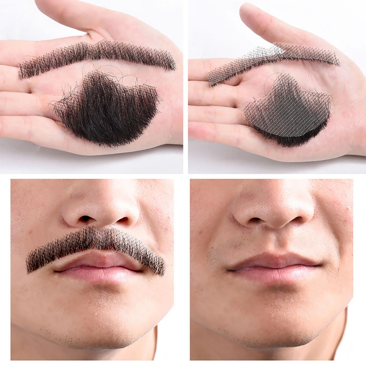 Glue Lace Beard Hand Made Real Hair Mustache Fake Beard For GentleMen Seamless Fake Beards HX05
