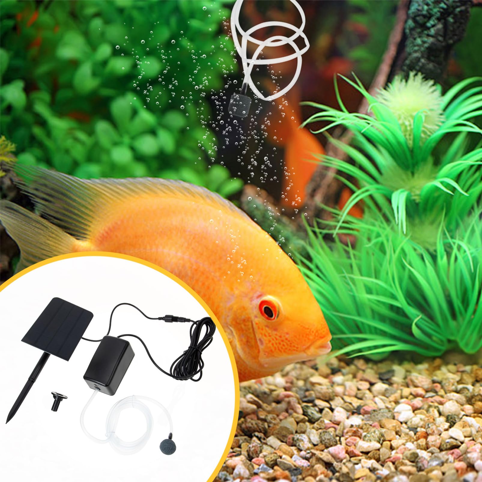 Happyyami 1ensemble Pompe à Solaire pour Aquarium Et Étang Économie Énergie Et Installation Facile Bulleur Air pour Aquariums Intérieurs Et Hydroponie