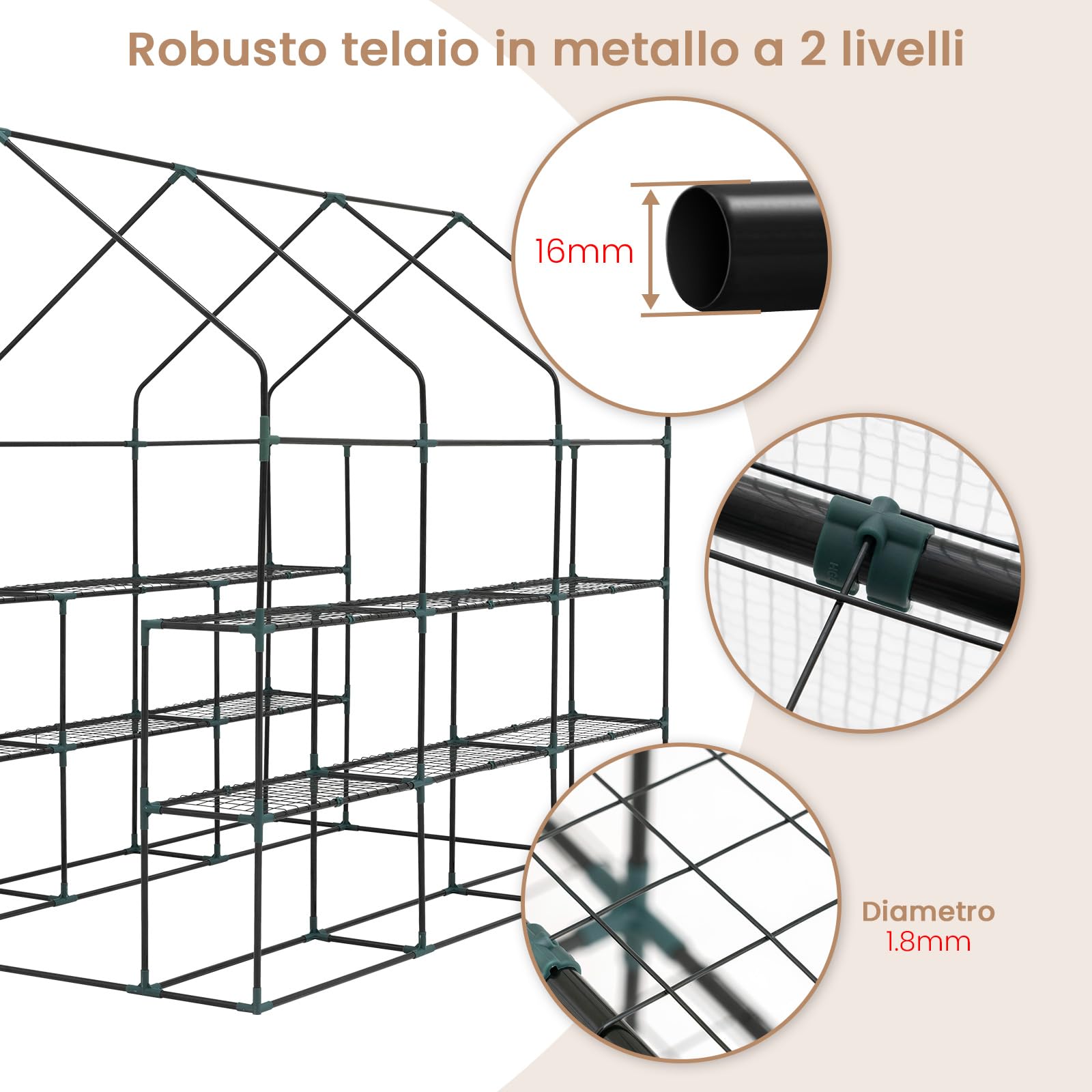 WOLTU Serra da Giardino con Telo in PE Vivaio per Piante Fiori da Balcone e Terrazzo Bianco