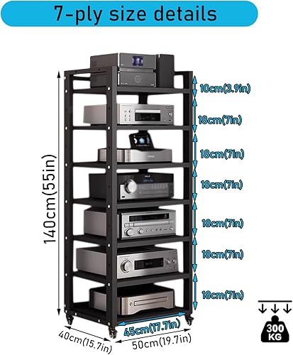 Miniatura 2 de Torre de estante de audio de 7 niveles, reproductor de discos de CD, receptor estéreo, equipo AV, estante de exhibición de gabinete, capacidad de