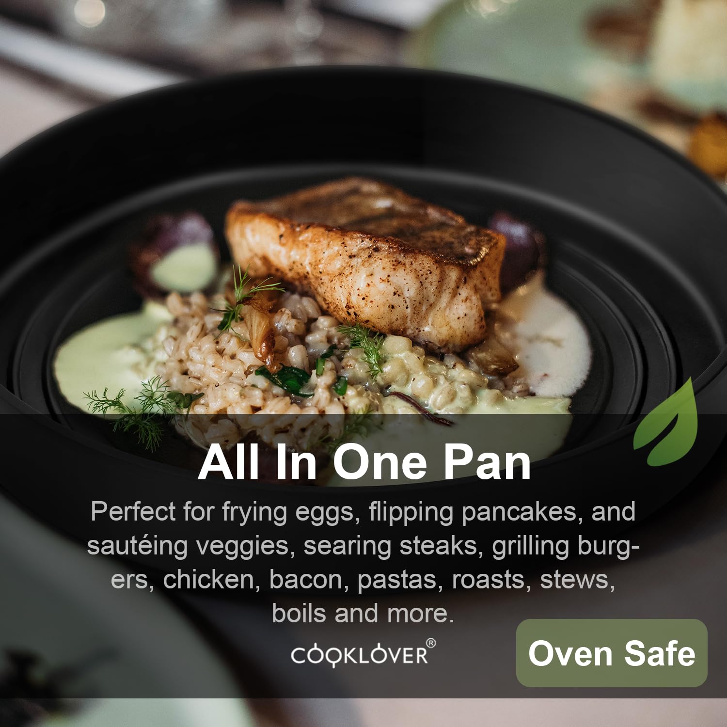 COOKLOVER Nonstick Frying Pan 100% PFOA Free Cookware Induction Skillet Stir Fry Pan (Solid Black with lid, 11 inch)