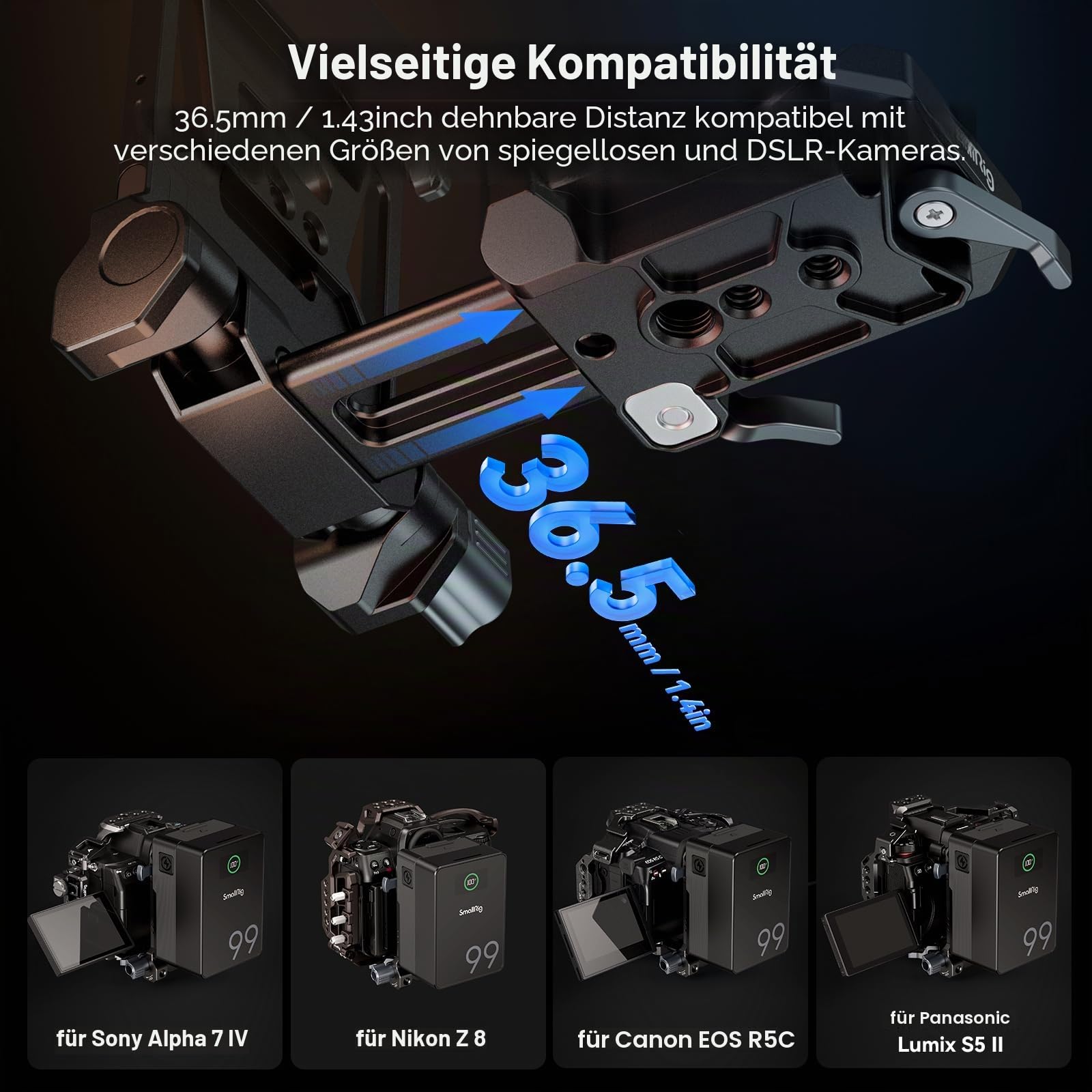 SMALLRIG V-Mount Battery Plate, V-Lock-Akku-Montageplatte mit doppelter Schnellwechselplatte für Arca-Swiss, kompakte und faltbare L-förmige V-Mount-Akkuplatte für DSLR-Kamera, Gimbals, Stativ – 4064B