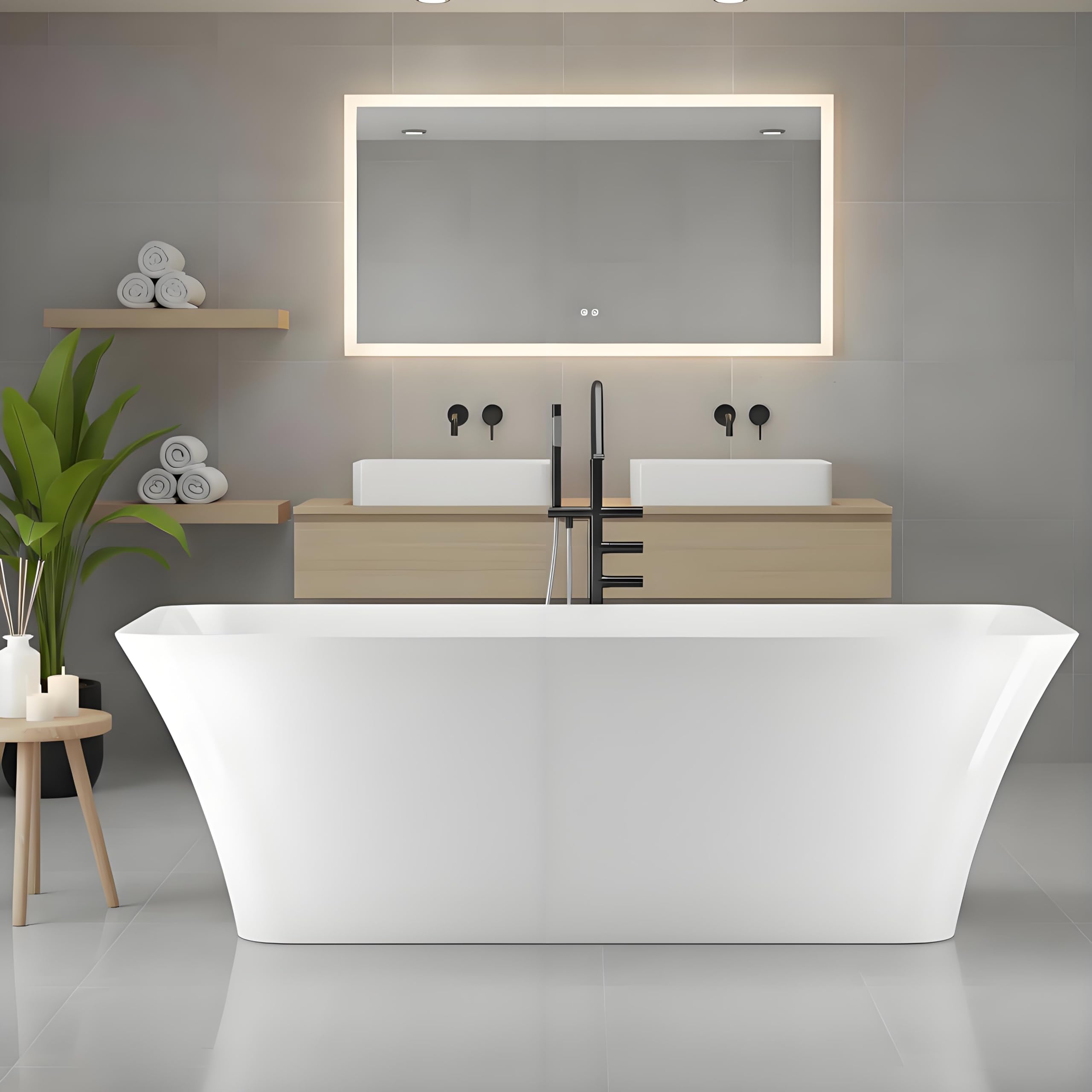 GarveeLife 67 inch Freestanding Bathtubs Acrylic Free Standing Bath Tub, Modern Freestanding Tub with Integrated Overflow, Luxury Soaking Tub for Contemporary Bathrooms