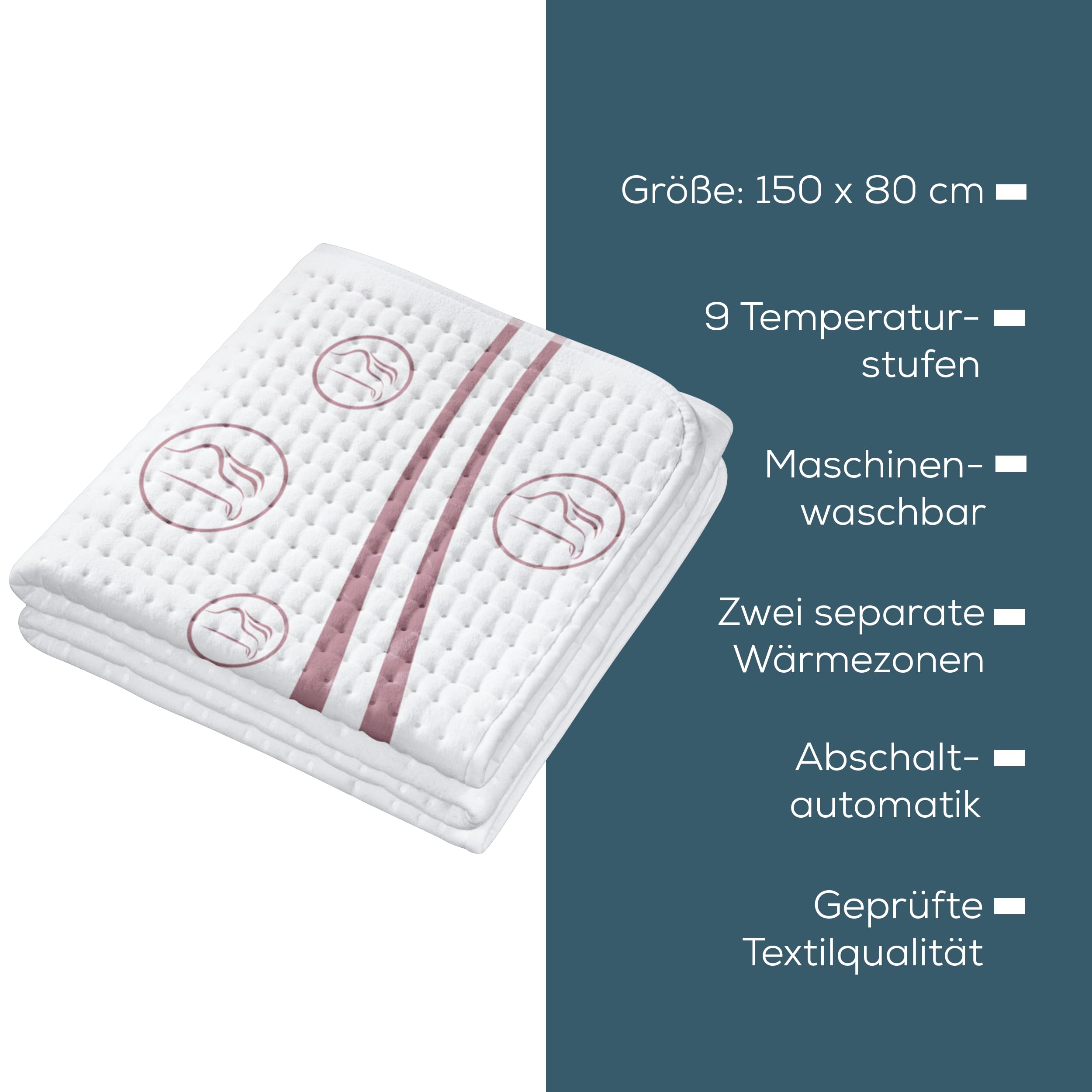 Beurer UB 90 Komfort Wärme-Unterbett, anschmiegsame Wärmebettunterlage mit zwei Temperaturzonen und je 9 Temperaturstufen, mit Rückschaltautomatik und Eco-Control, 150 x 80 cm, maschinenwaschbar