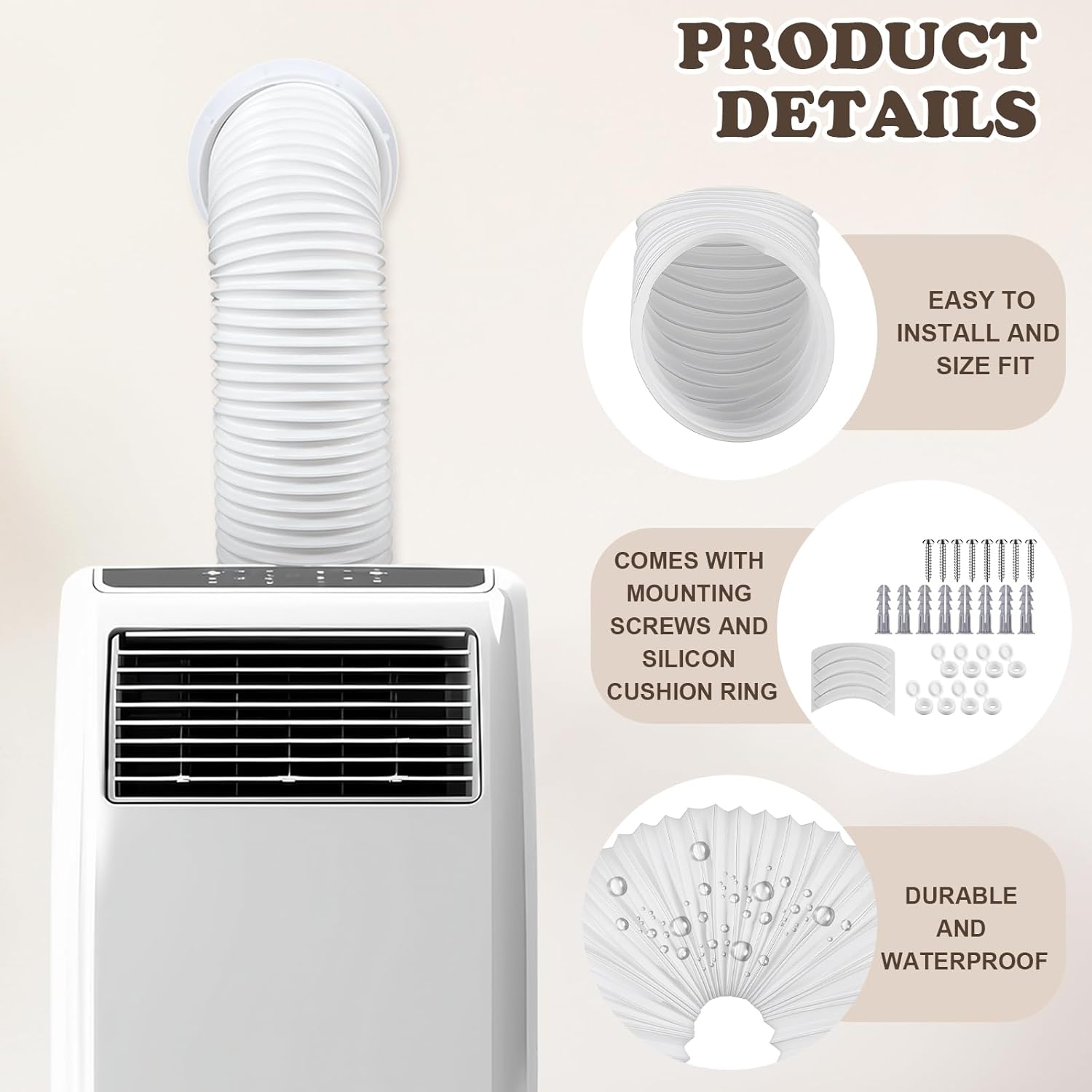 Portable Ac Exhaust Hose Vent Wall Mount Connector Kit with 59 Inches Hose and 6 inches Louvered Vent Cover Ac Exhaust Tube Coupler for 5.9 in and 6.5 in Tube (Classic Style)