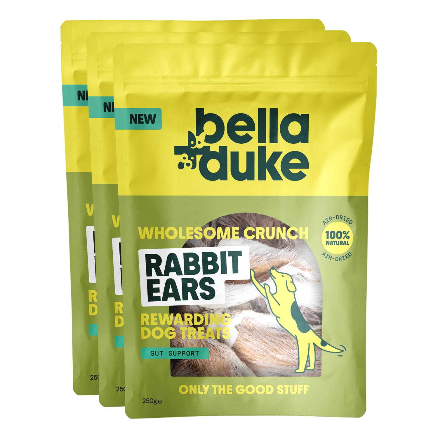 Bella+Duke Rabbit Ears for Dogs 3 Pack - Crunchy and Satisfying Chews to Support Digestion - Grain-Free, High Protein and Hypoallergenic - 100% Natural Alternative to Processed Treats