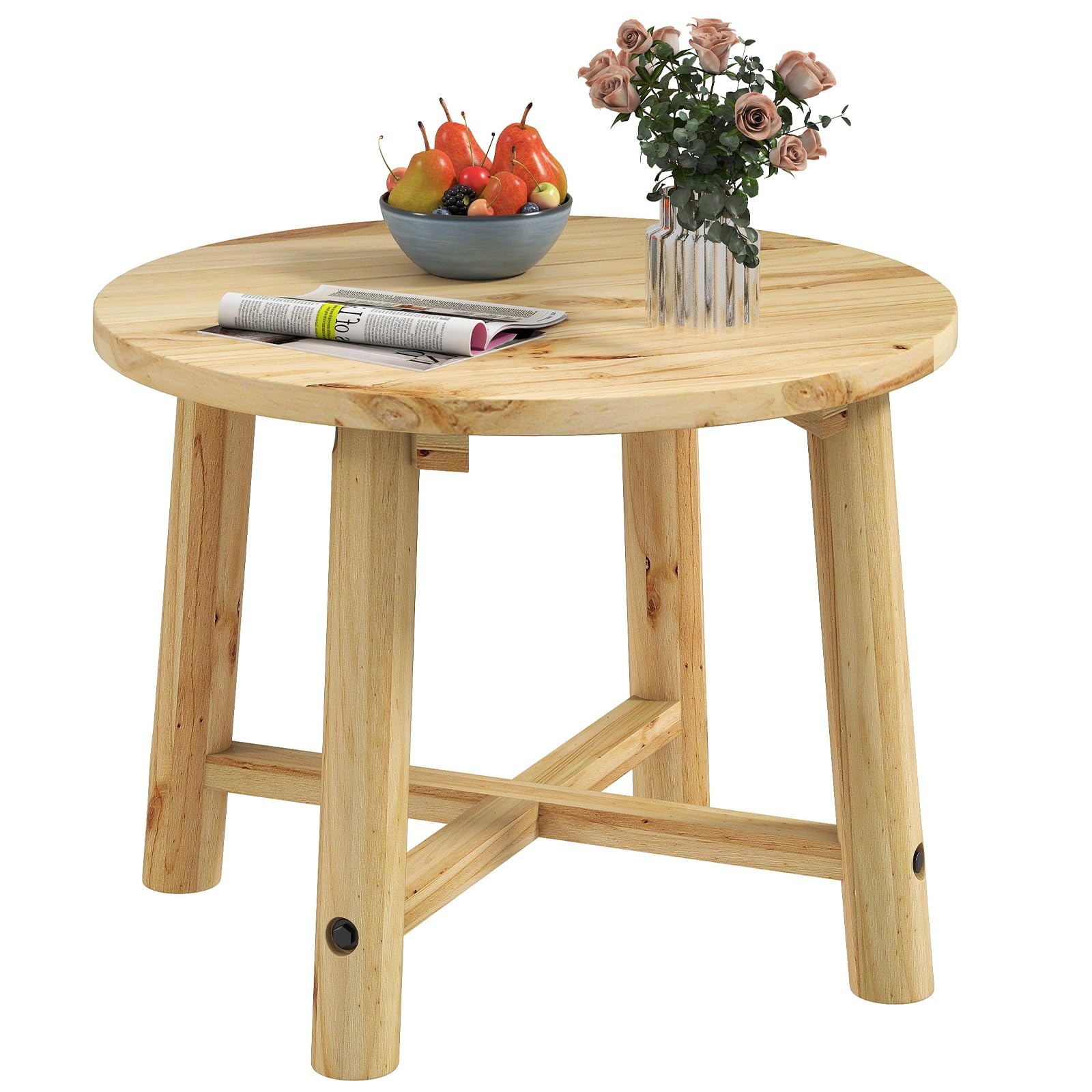 COSTWAY Garden Side Table, Solid Wood Small Round Outdoor Coffee Table, Indoor Outdoor End Bistro Snack Tea Tables for Patio, Balcony, Backyard and Poolside, 61 x 61 x 45cm (Natural)