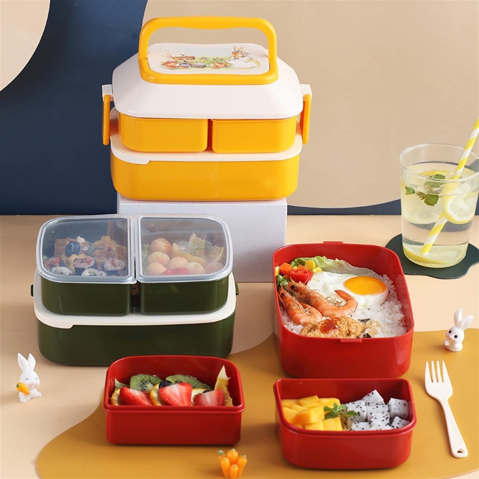 Scatole per il pranzo Contenitori per alimenti, Lunch box for adulti Lunch Box Microonde Bento Box for studenti della scuola Contenitore termico portatile for insalata e frutta con posate Lunchbox(1.5