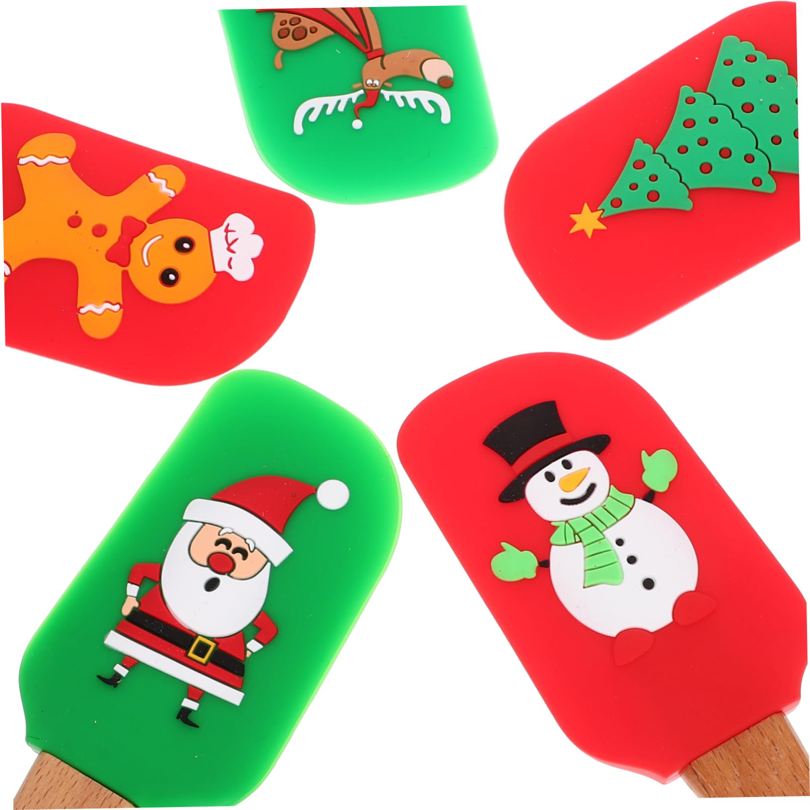 Spatole da Forno in Silicone Alimentare 5 Pezzi Set per Uso Domestico Design Natalizio Ergonomico Utensili da Cucina per Preparazione Dolci Festa Famiglia