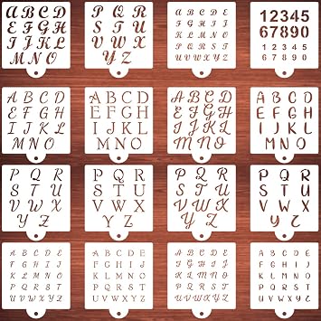 Alphabet Letter Stencils for Cookies Baking - 16 Pack Letter and Number Stencil Templates for Cakes Cookies Baking, Reusable Letter Stencils for Wood Crafts Painting & Cake Cookie Airbrush Decorating