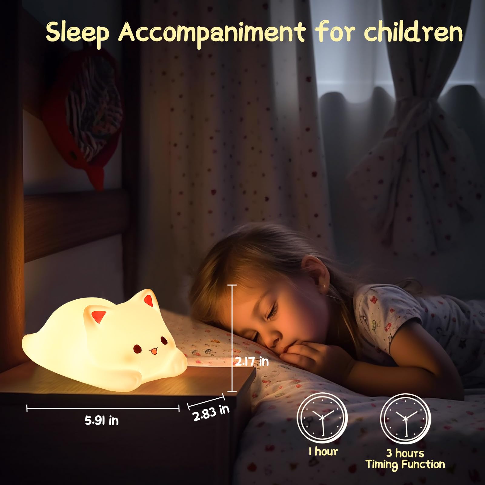 Luce Notturna Bambini A Forma Di Gatto – 3 Modalità, Ricaricabile USB-C, Flessibile 360°, Silicone Morbido, Regalo Neonato