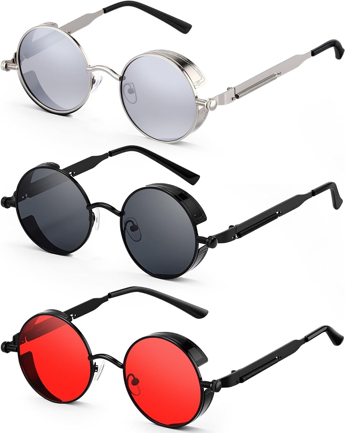 Weewooday Retro Round Steampunk Sunglasses Vintage Hippie Style Circle Lens Metal Frame Eyewear for Men Women