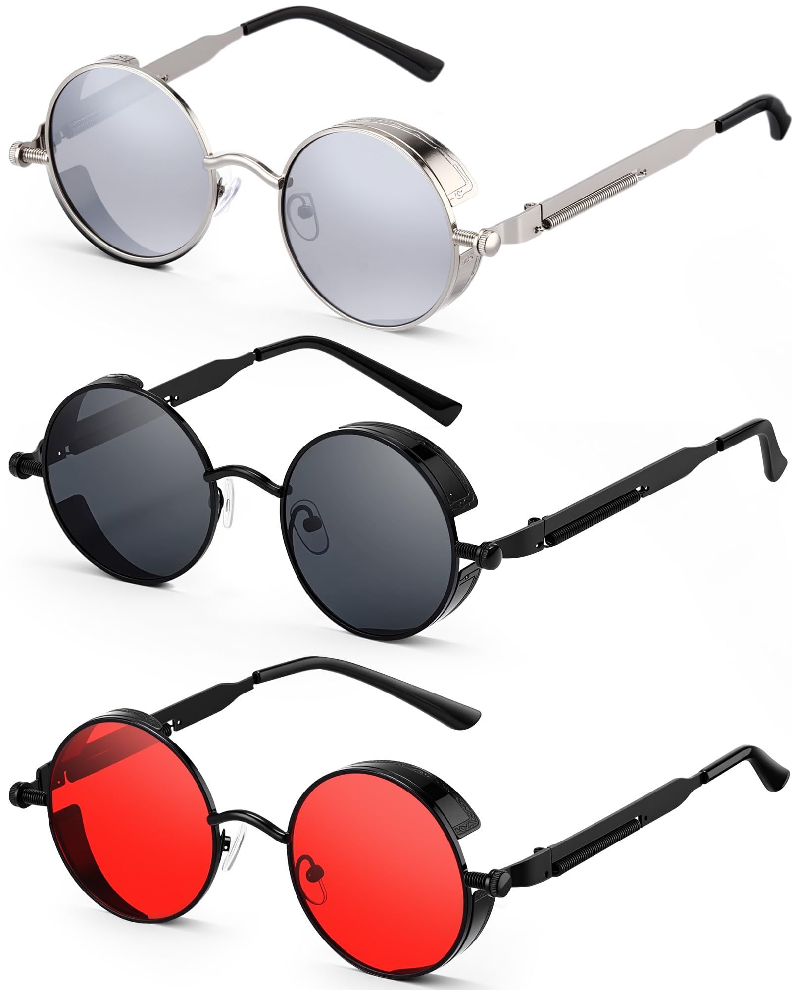 Weewooday Retro Round Steampunk Sunglasses