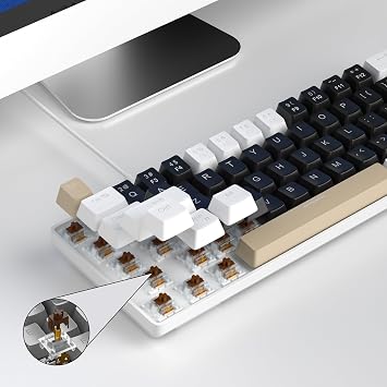 MageGee Portable 60% Mechanical Gaming Keyboard, Blue LED Backlit Compact 68 Keys Mini Wired Office Keyboard with Brown Switch for Windows Laptop PC Mac - Black/Coffee Color