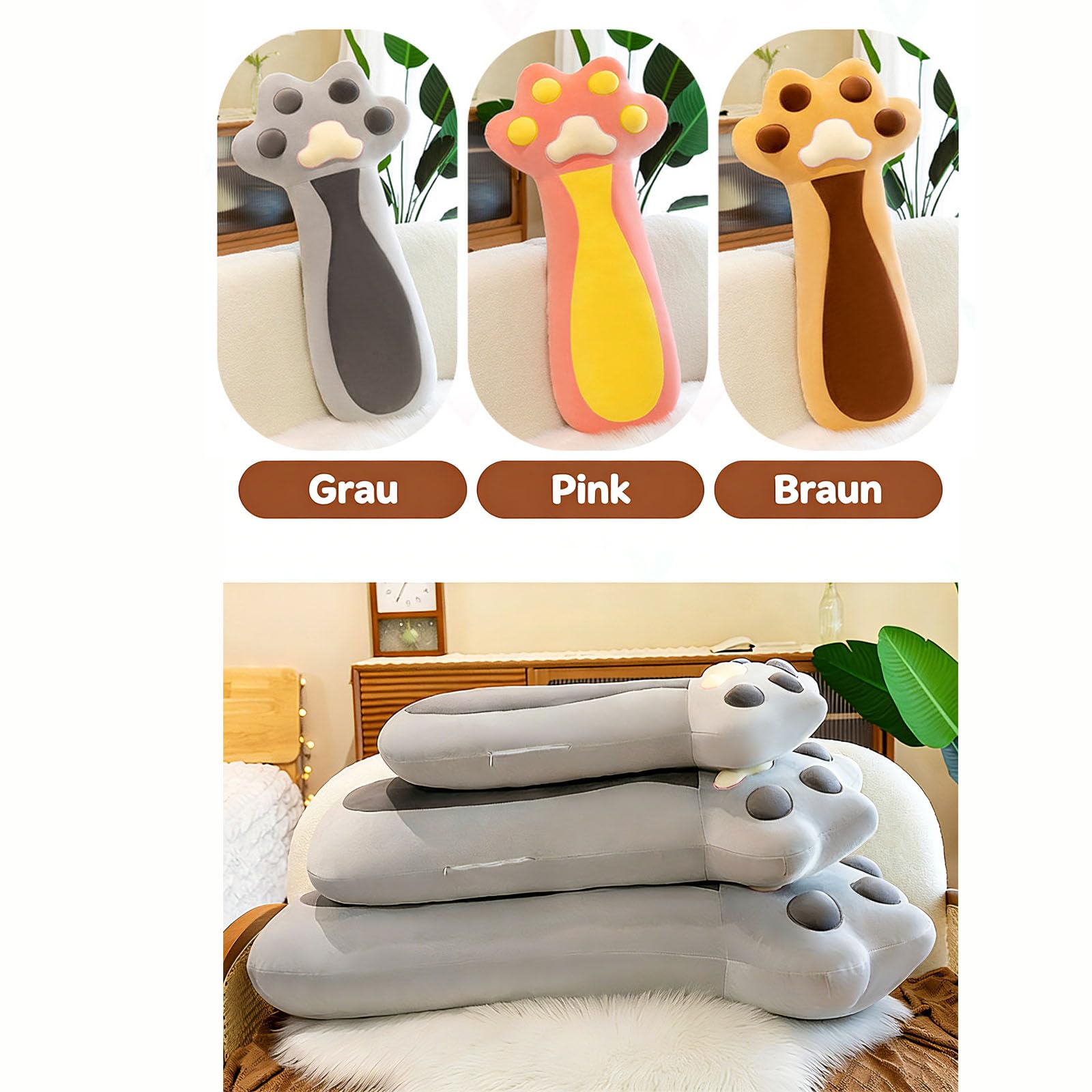Katzenpfoten Plüschkissen Long Cat Kissen Katze Pfote Gefülltes Tier Langer Körper Werfen Katzenpfoten Stofftier Süße Katze Plüschspielzeugkissen für Teenager Kinder Kinder Feier (110cm,Rosa)