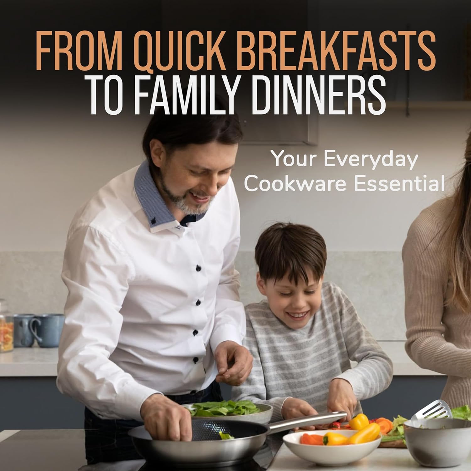 Stainless Steel Frying Pan Set, Sartenes de Acero Inoxidable 3-Piece Honeycomb Nonstick Skillets 8", 10", 12" With Lids, Spatula, Oven & Induction Compatible, Dishwasher Safe Pan Set - Image 8