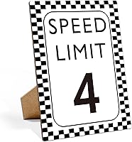 Vista 7 de Decoración de cumpleaños de coche de carreras, letrero de límite de velocidad, Fast One, decoración de fiesta de cumpleaños de coche de carreras