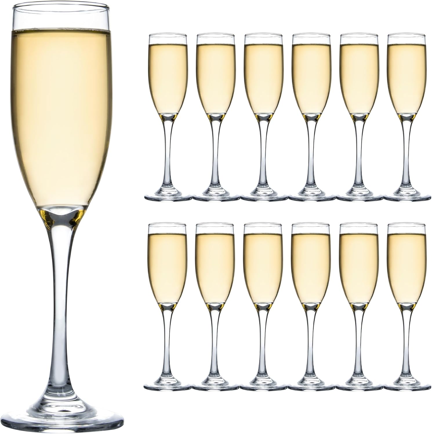 UMEIED 6 Oz Classic Champagne Flutes Set of 12, Long Stemmed Crystal Clear Champagne Glasses, Sparkling Wine Glasses for Home Party Wedding Birthday Housewarming Gifts
