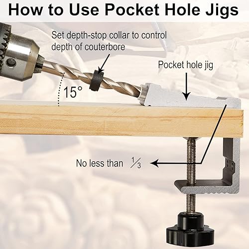 Miniatura 3 de Kit de plantilla de agujero de bolsillo, herramienta perforadora para carpintería, plantilla de agujero de bolsillo con herramienta de guía de