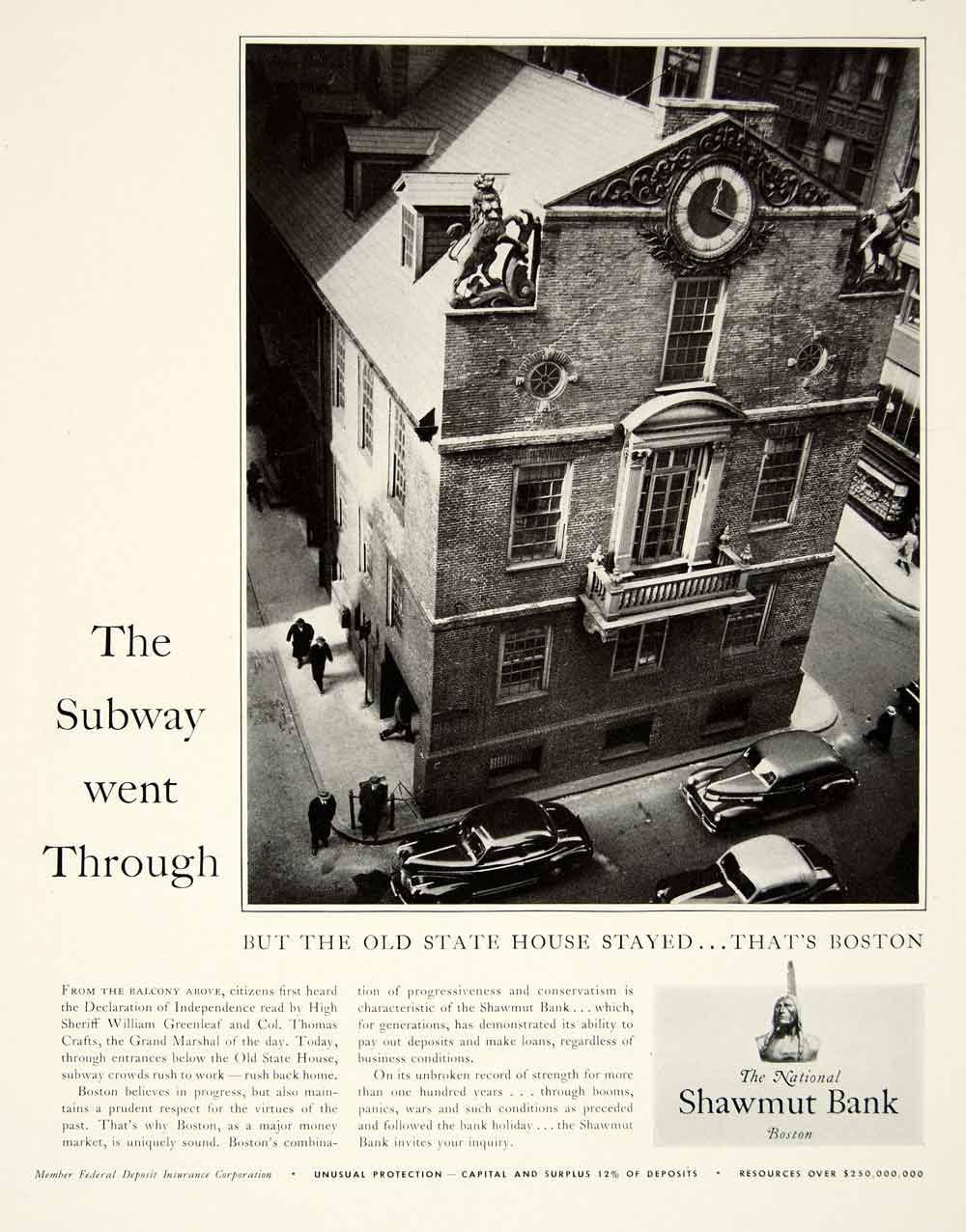 1942 Ad National Shawmut Bank Boston Subway Architecture