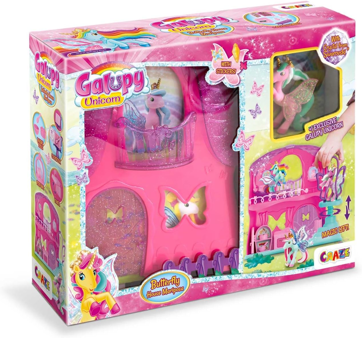 Galupy Unicorn Butterfly House Playset with Unicorn Figure, Lift Function and Accessories โ Magical Unicorn Toy for Girls, Princess Toys and Horse Gifts for Children Age 3+