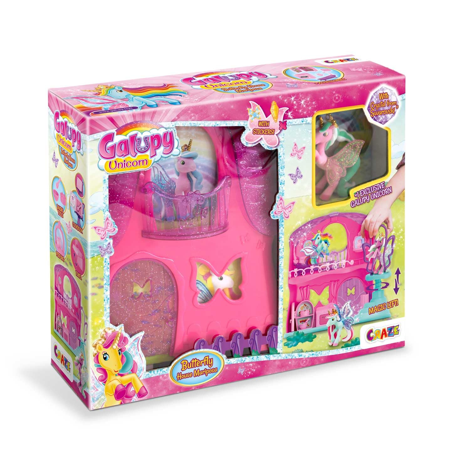 Galupy Unicorn Butterfly House Playset with Unicorn Figure, Lift Function and Accessories – Magical Unicorn Toy for Girls, Princess Toys and Horse Gifts for Children Age 3+