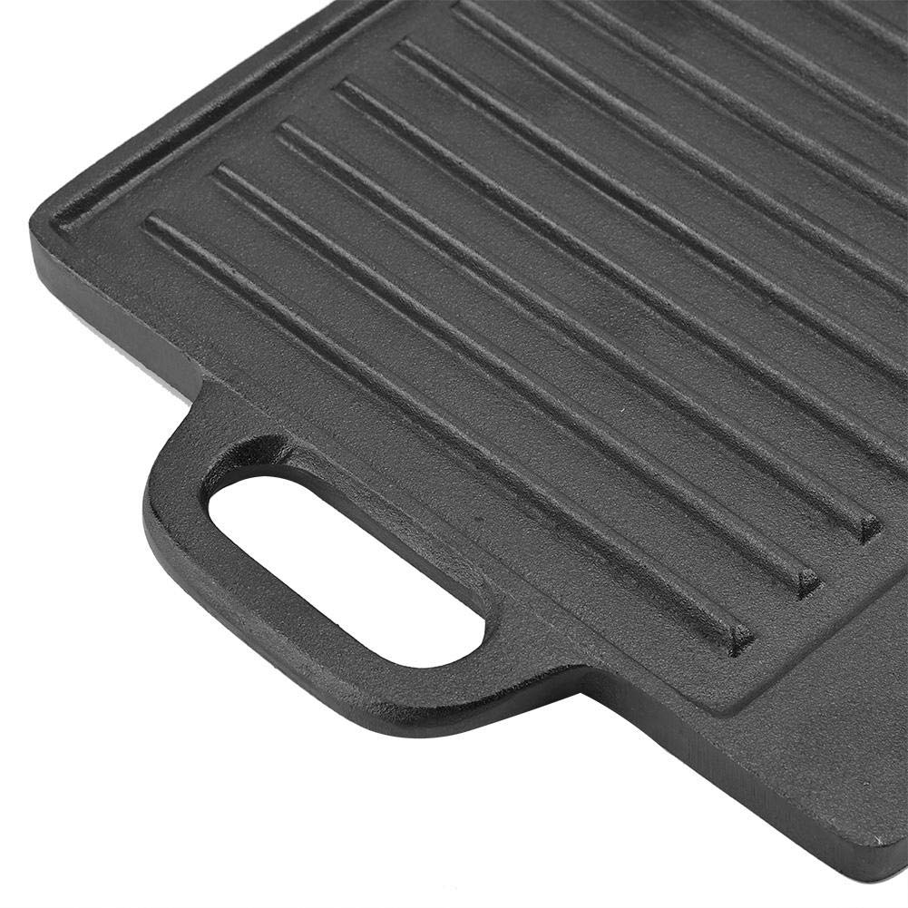 GOTOTOP Piastra in Ghisa Rettangolare per Barbecue, Padella Antiaderente Doppia Faccia con Due Manici, per Induzione e Gas, 50.5x23.5cm, Nero