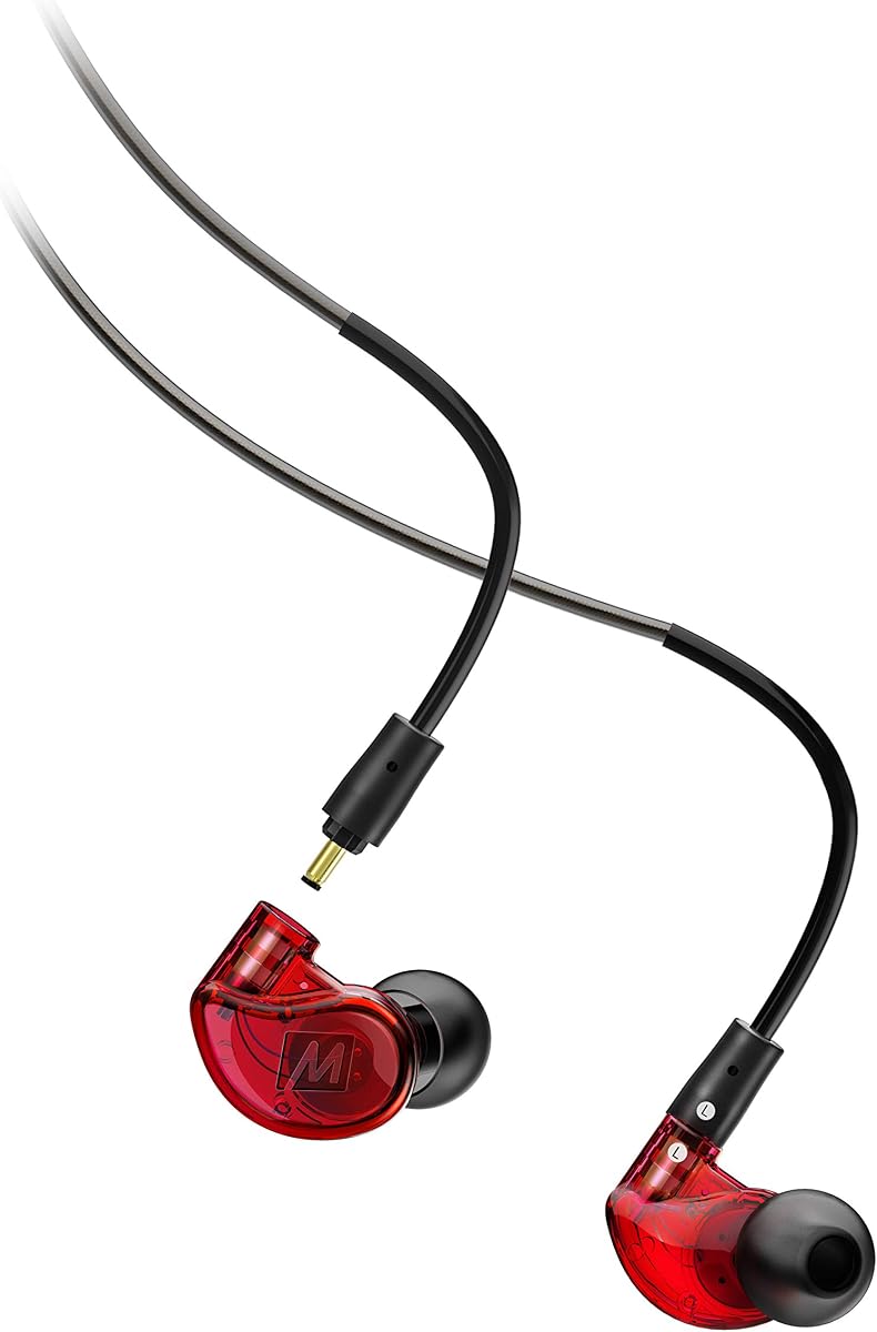 Auriculares con monitor interno MEE audio M6 PRO para músicos, modelo de segunda generación con sonido mejorado, ganchos para los oídos con cable de memoria y cables reemplazables, auriculares profesionales con aislamiento de ruido, 2 cables incluidos (rojo)