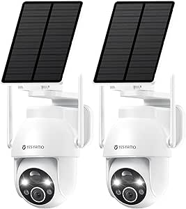YESYAMO 2 Pack 2K WiFi Outdoor Wireless Solar Security Camera 2.4GHz Solar Camera with Solar Panel 360°PTZ Night Vision 2 Way Audio asin的图片