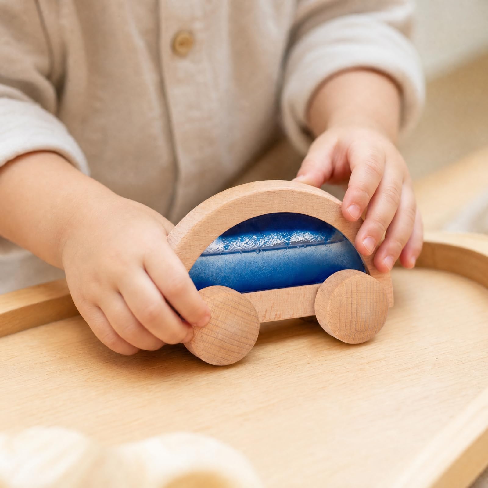predolo Blocco Sensoriale in Legno Didattico | Riconoscimento dei Colori, Macchinina Sensoriale in Legno con Display a Particelle, Visivo