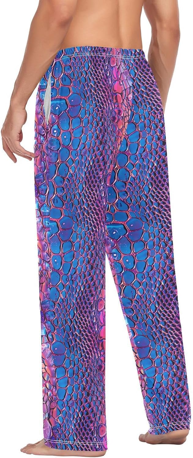 ALAZA Snake Skin Print Neon Men's Pajama Pants Men Cotton Pajama Bottoms with Pockets, S