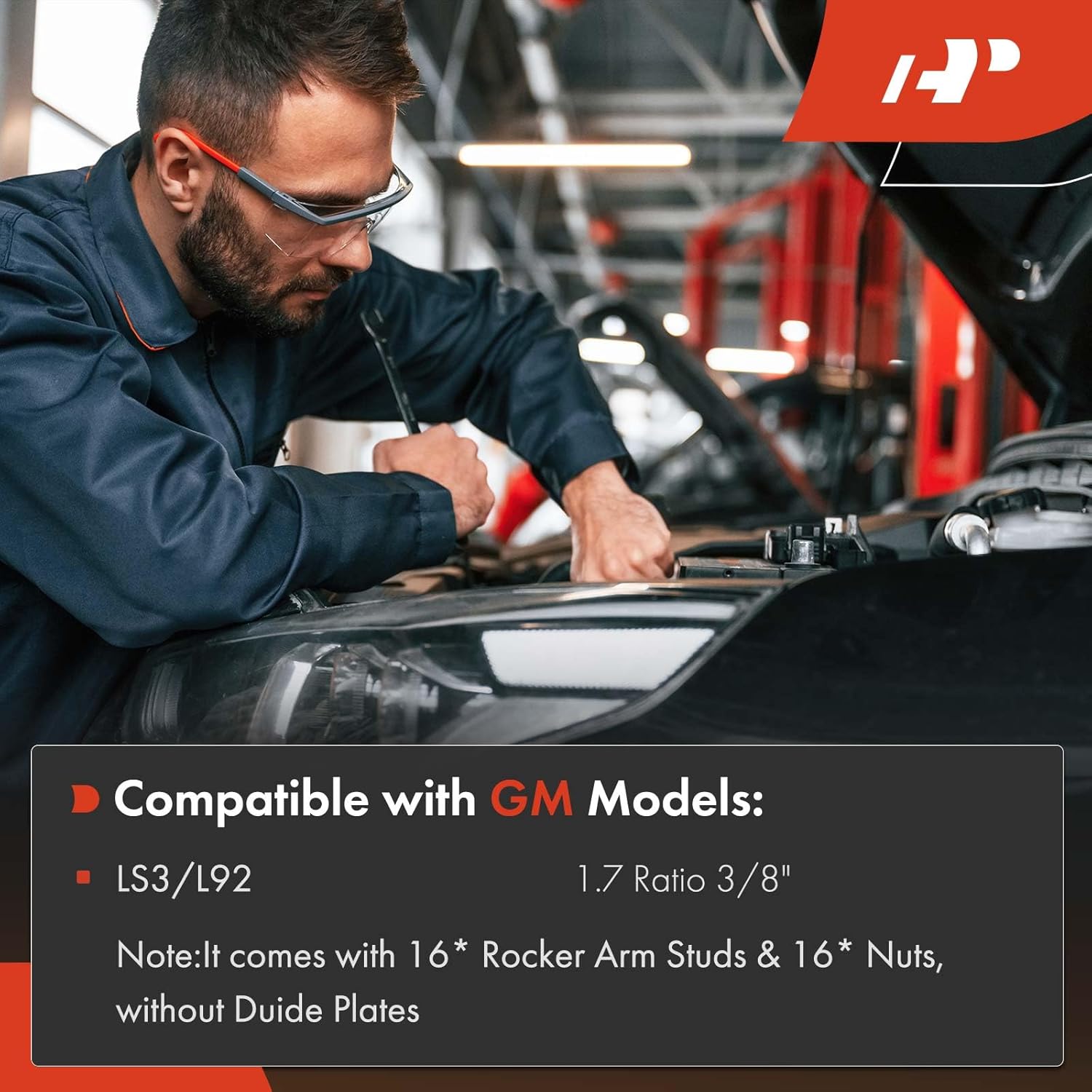 A-Premium 16Pcs Aluminum Engine Roller Rocker Arms with Needle Bearings Compatible with GM LS3/L92, 1.7 Ratio, 3/8" Studs