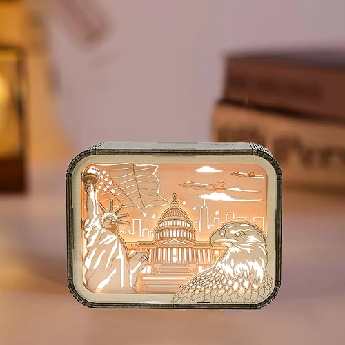Miniatura 3 de Lámpara creativa de talla de madera con carga USB de 5 V, interruptor de control táctil, águila y estatua de la libertad, regalos