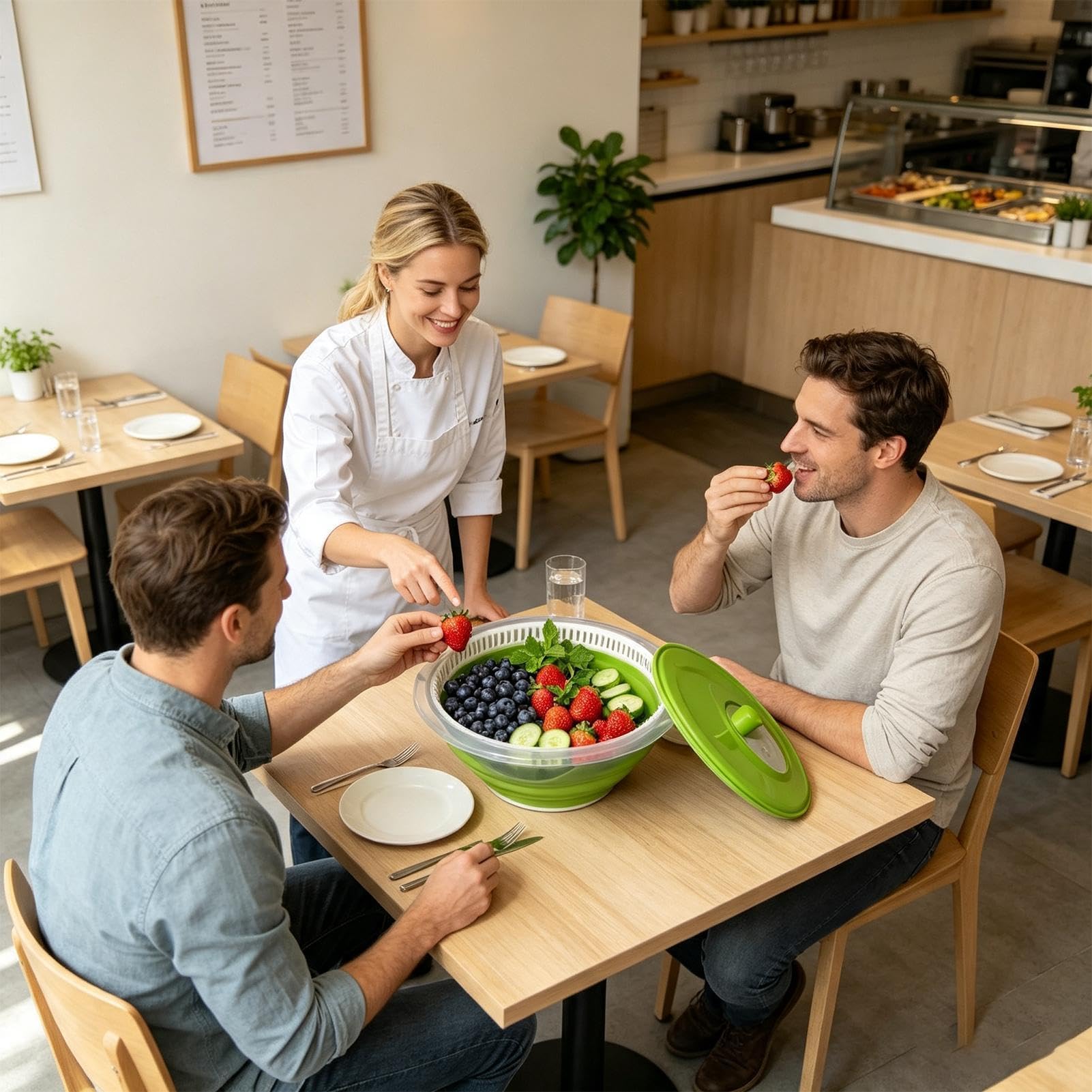 Generisch Salatschleuder Tragbar, Faltbar, Manuell, Trockner Und Dehydrator | Fruchtschleuder mit Waschfunktion für die heimische Küche zum Waschen, Reinigen, Abtropfen von Blattgemüse, Beeren, Trauben