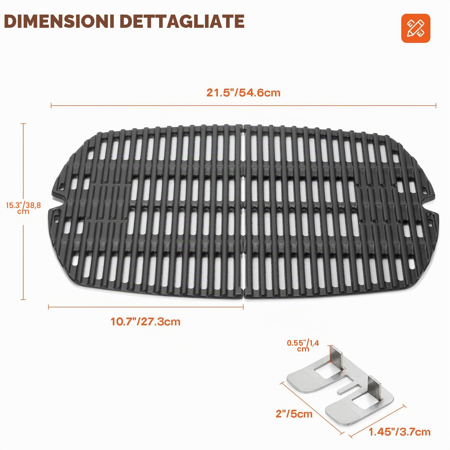 onlyfire Ghisa Griglia per Weber Weber Q2000, Q2200, Q2400 Grill a Gas, BBQ Grid Grill Ricambi Barbecue Gas Ghisa Accessori per Weber 7645 Griglia,Set di 2