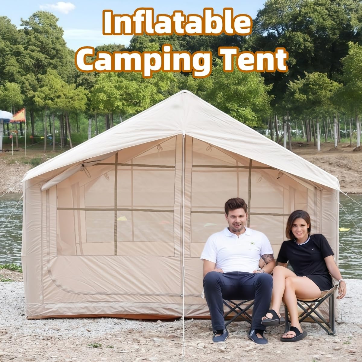 Inflatable Tent House, Easy Installation, Double Tent Door, Ventilation Screen, for Camping and Party, with Pump and Storage Bag