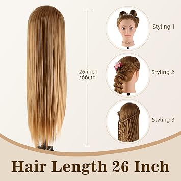 Mannequin Head with Hair, 26 Hairdressing Head Cosmetology Mannequin Head Manikin Doll Head Training head with Table Clamp and Hair Accessories (Blonde)