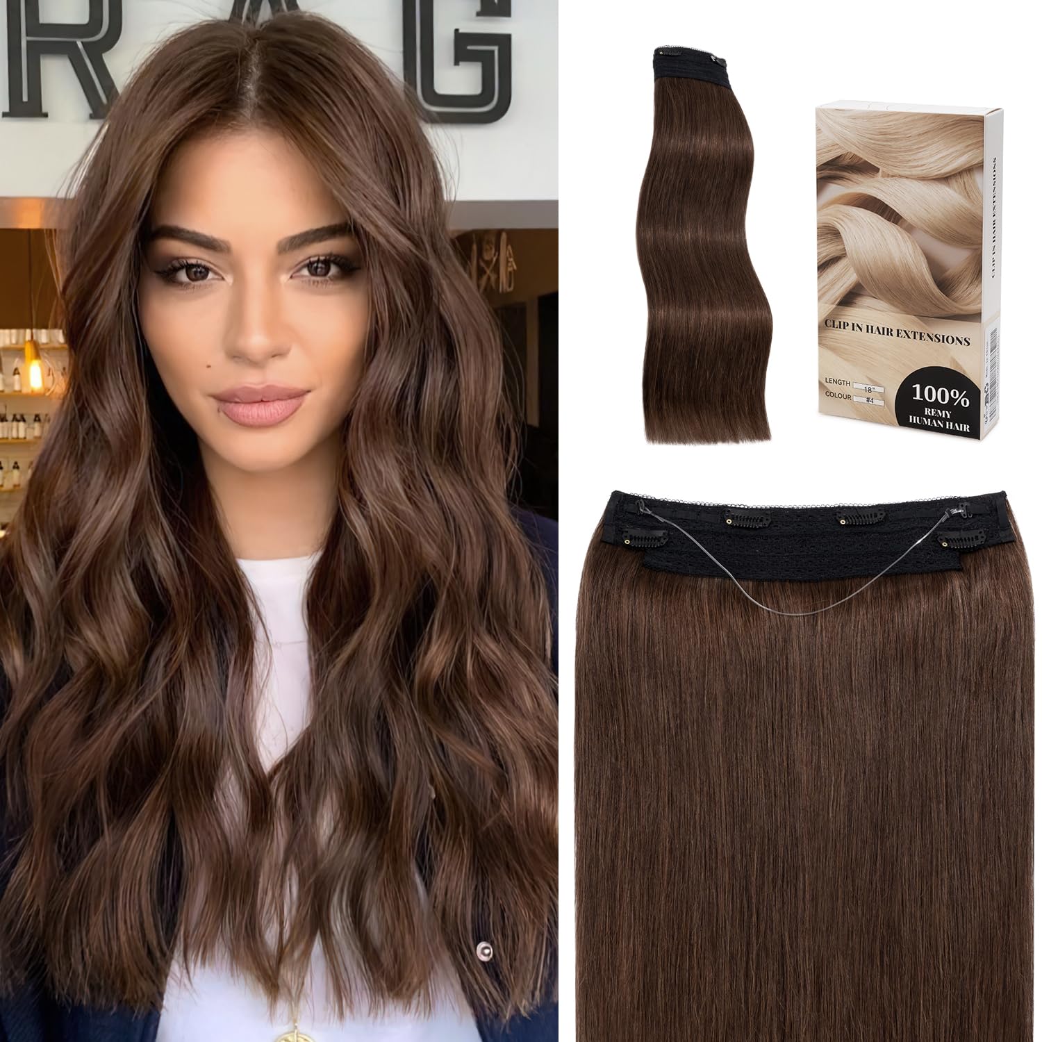 Amazon.com : SLEEKALON Invisible Wire Hair Extensions Real  display picture 3