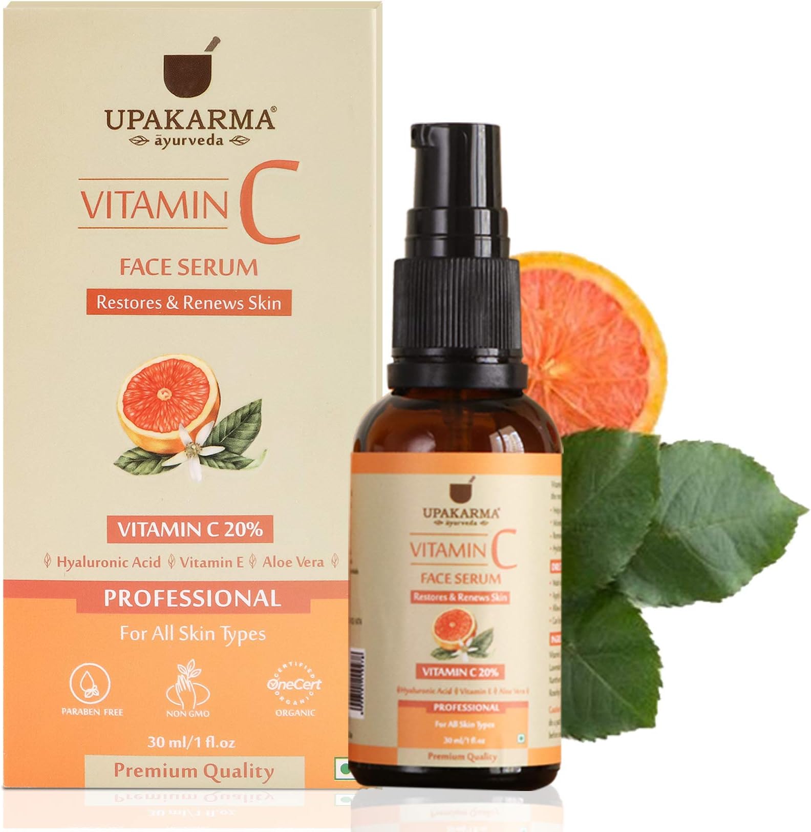 UPAKARMA Vitamin C Face Serum to Restore and Renews Skin with Hyaluronic acid, Vitamin E, and Aloe Vera