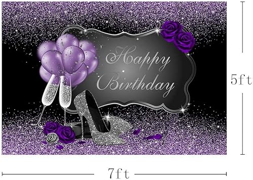 Miniatura 3 de MEHOFOND Accesorios de fondo de fotos morados y plateados, tacones altos plateados, globos de champán, rosa morada, mujer, decoración de fiesta de