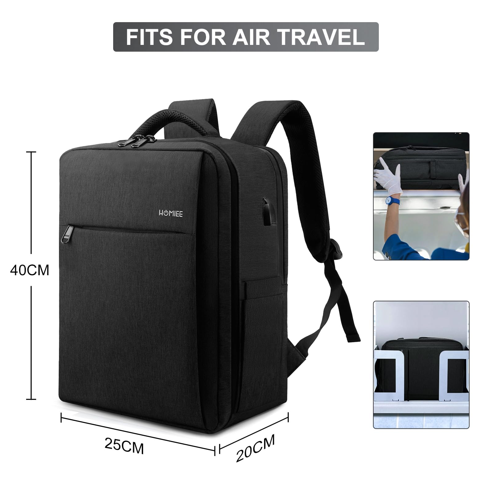 HOMIEE Zaino PC Portatili, Zaino Antifurto Impermeabile Con porta USB, Zaino per Computer Affari da 15.6 Pollici Notebook, Zaino Lavoro Uomo Donna per Casual Scuola Viaggio