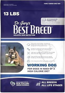 Best Breed Dr. Garys Working Dog Diet, High Calorie Dry Dog Food for Active & Underweight Dogs, 13 lb Bag