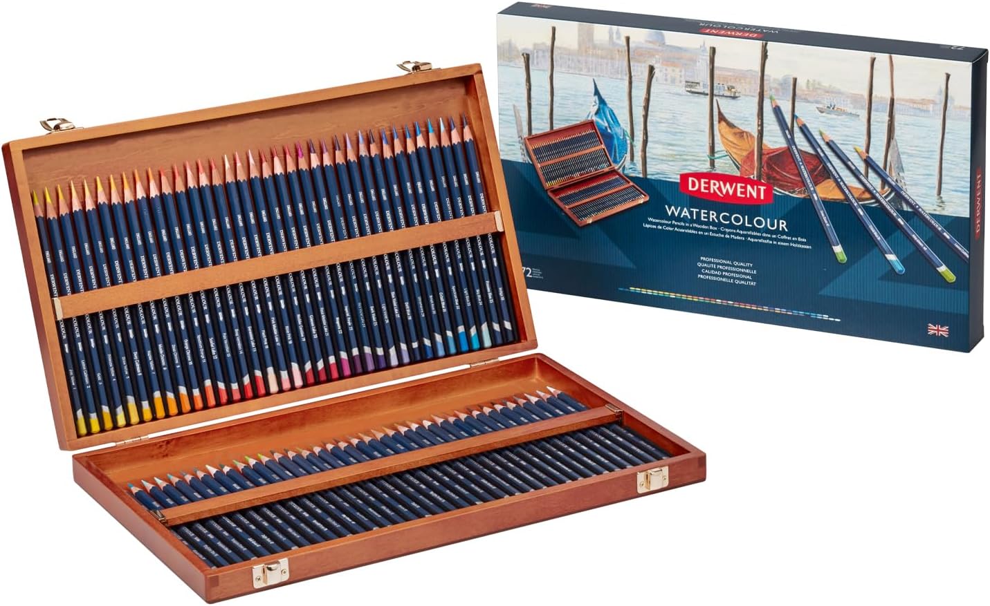 Derwent Colored Pencils, WaterColour, Water Color Pencils, Drawing, Art, Wooden Box, 72 Count (32891)