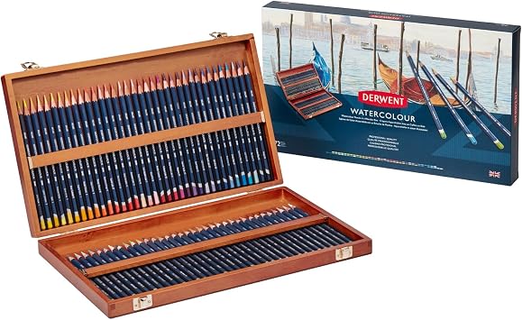 Derwent Colored Pencils, WaterColour, Water Color Pencils, Drawing, Art, Wooden Box, 72 Count 32891