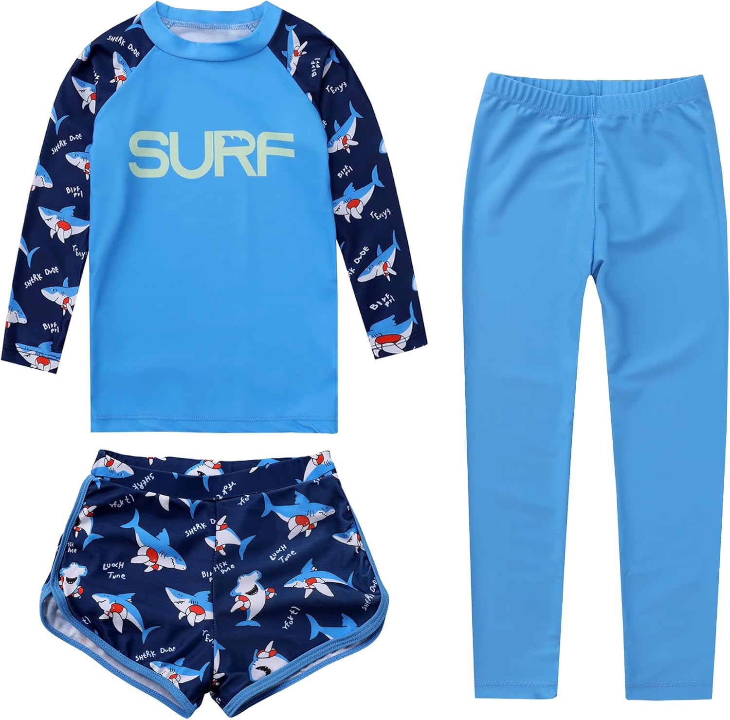 Girls 3 Piece Swimsuit Long Sleeve Rash Guard Swim Shirt with Trunks & Pants UPF 50+ Swimwear