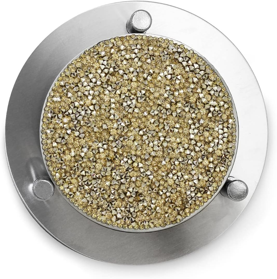 Luminous Coaster Set, Dazzling Rhinestones on Stainless Steel, Protective Backing, for Glamorous Coffee and Side Tables, Silver, 5', Set of 4 with Holder