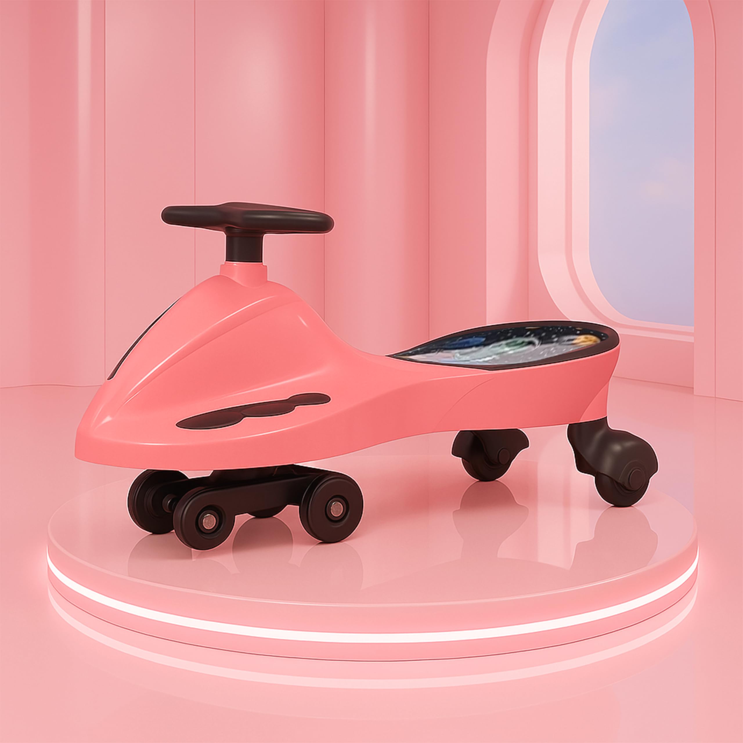 Kidsmate Drift Swing Car for Kids - Ride-On Toy with PU Wheels, Non-Slip Pedals, and 360° Rotating Steering for Easy Navigate The Car for Ages 3 and Up - Radish Pink-image-10