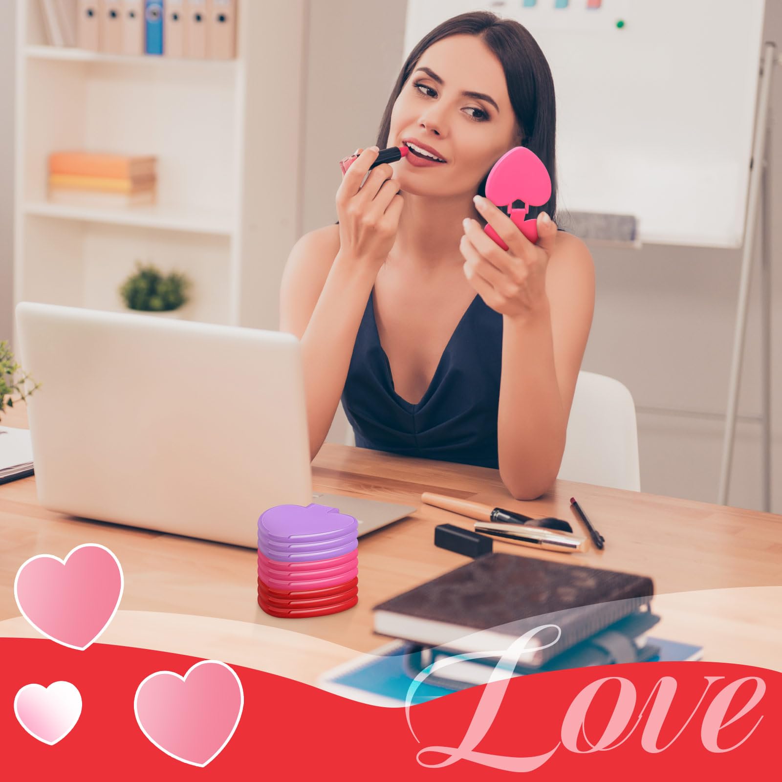 Geetery 48 espejos compactos para el día de San Valentín, regalos a granel, mini espejo de bolsillo en forma de corazón, pequeños espejos plegables para maquillaje, portátil, viaje, corazón, bolso,