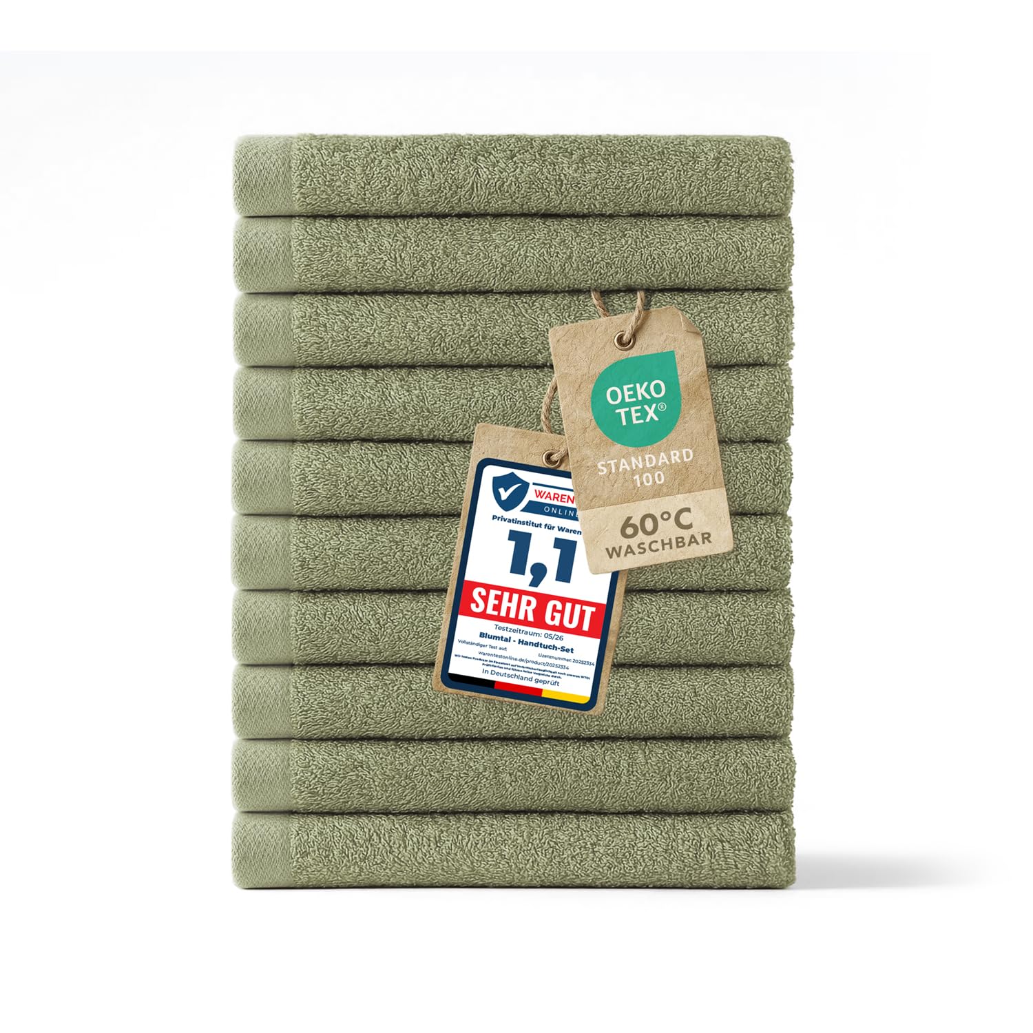 Blumtal Premium Frottier Gästehandtücher Set 12 teilig 100% Baumwolle - Oeko-TEX zertifiziertes Gästehandtuch 12x (30x30 cm) - Ultra saugstarkes Gästetücher Set waschbar °60 - Handtücher Grün